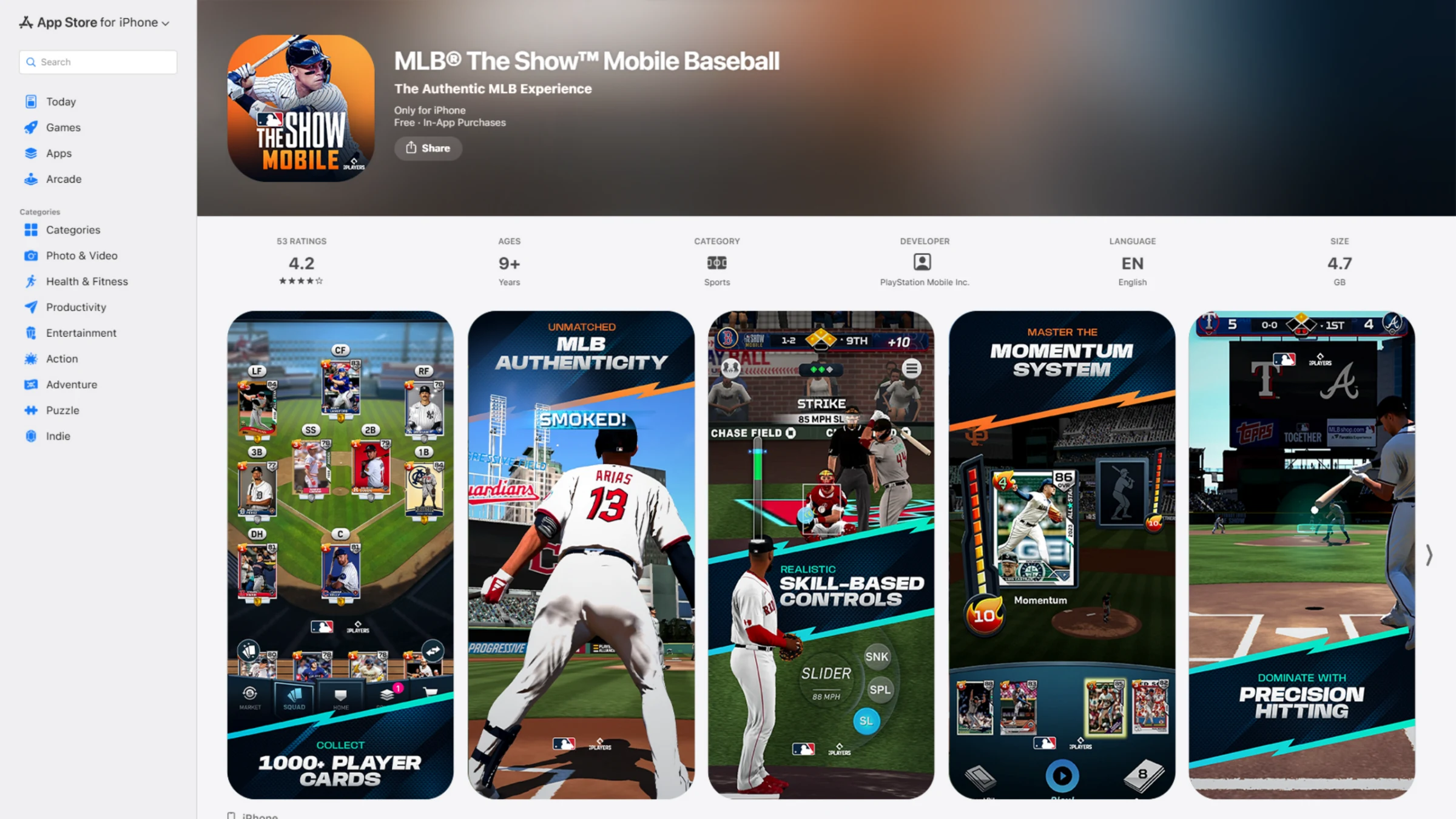MLB The Show Mobile - App Store listing